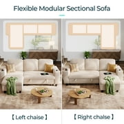 LINSY HOME L Shaped Sectional Couches for Living Room, Sleeper Sofa Bed with Reversible Storage Chaise, Pull Out Couch Bed with USB, Cup Holder, Beige