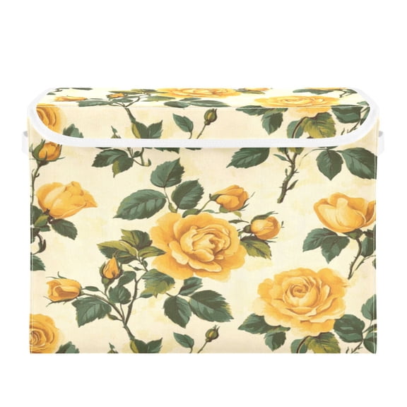 Storage Box With Lid 16.5x12.6x11.8In Foldable Stacked Household Storage Box Beautiful Yellow Roses1
