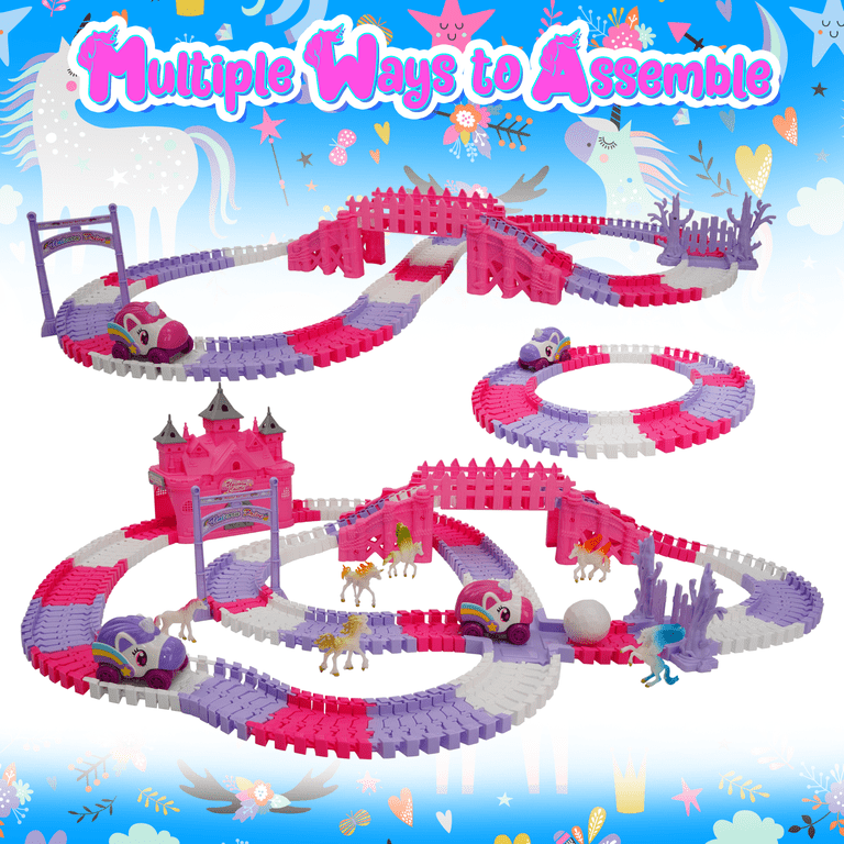 USA Toyz Unicorn Speedway Tracks – 252pc Vehicle Playset STEM Snap