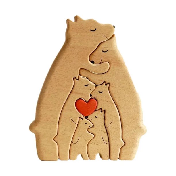Grabado gratis, personalizado, familia de osos, rompecabezas de madera, regalo de cumpleaños de Navidad, escultura de apellido