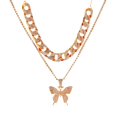 thumbnail image 1 of Conjunto de collar de mariposa cubana de 2 capas, joyería de regalo para amantes del hip hop, fiesta para mujeres Oro, 1 of 8