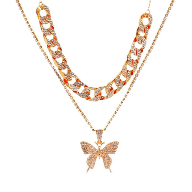 Collar cubano jinwen de mariposa grande punk para mujer oro