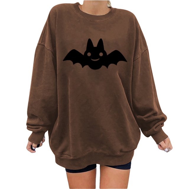 Chandails à Capuchon de Mode pour Femmes 2023 Mode Halloween Imprimée Blouse Ample à Manches Longues Col Rond Chandail Décontracté Hauts Chandail en Molleton 50 % de Rabais Liquidation Costumes Halloween/noël