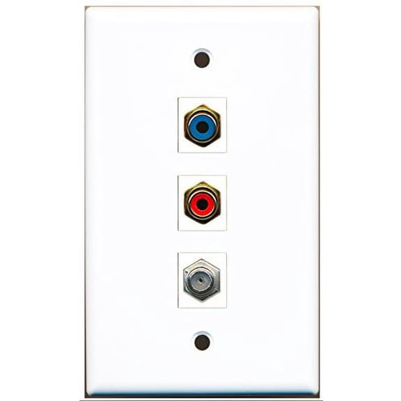 RiteAV - 1 Port RCA Red and 1 Port RCA Blue and 1 Port Coax Cable TV- F-Type Wall Plate