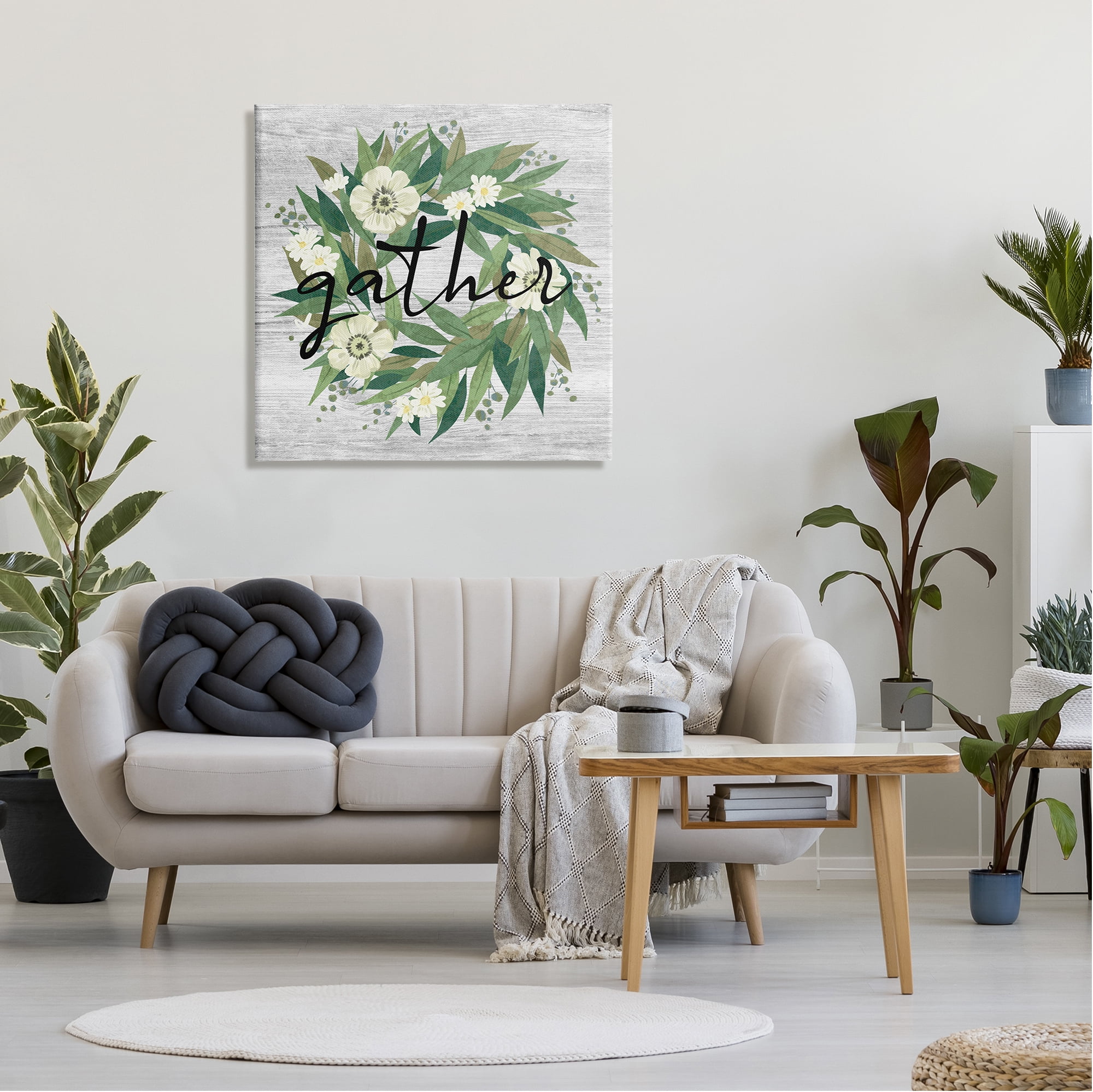 Stupell Industries Gather Calligraphy Wreath Country White Botanicals Blossoms Graphic Art Gallery Wrapped Canvas Print Wall Art, Design by Ziwei Li