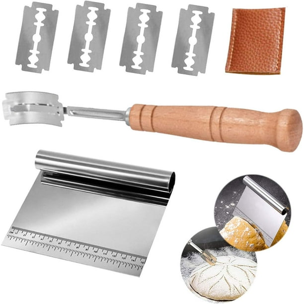 Hoja para pan, hoja para panadero incluida, 1 raspador de masa, herramienta para marcar pan, cortador para panaderos, herramienta para cortar masa, maquinilla de afeitar con 5 cuchillas de acero