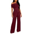 thumbnail image 3 of Kixjoy Jogging Suits for Women Off Shoulder Casual High Waisted Sweatsuits Athletic Soft Boat Neck Tops and Pants 2 Piece Basic Fall Loungewear Sets Woman, Wine S, 3 of 5