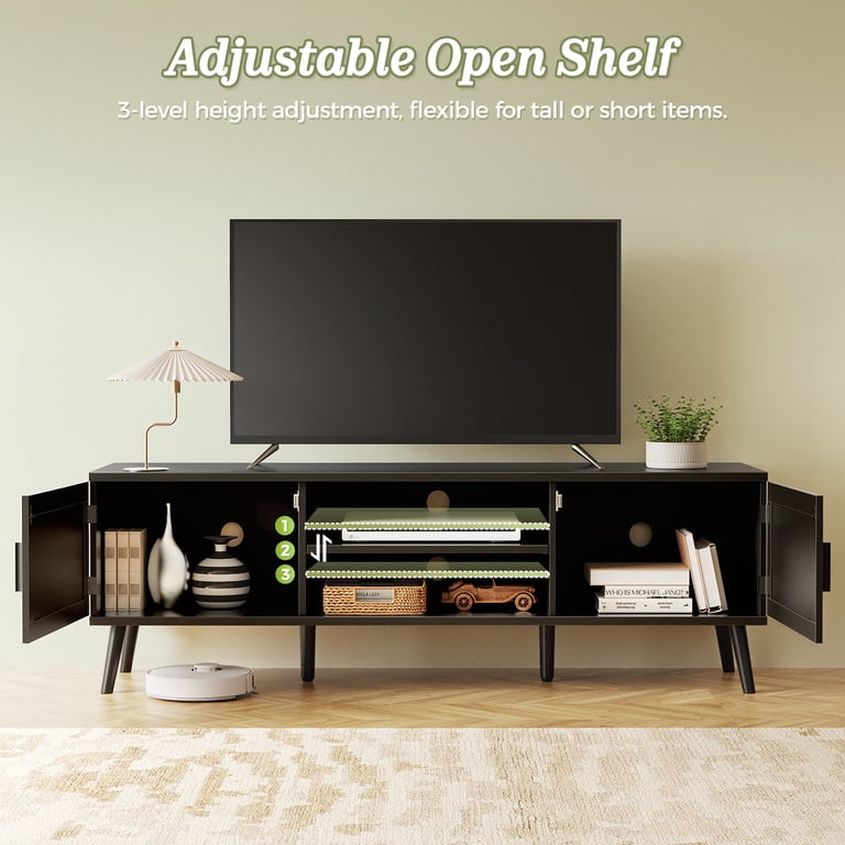 Amadwell Rattan TV Stand for 65" TVs, Black photo 7