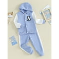 thumbnail image 3 of FEORJGP Toddler 2Pcs Spring Outfits Boys Girls Long Sleeve Hooded Sweatshirt Contrast Color Baseball Jacket Button Hoodies and Elastic Pants Set Kid Loose Casual Clothes Activewear, 3 of 9