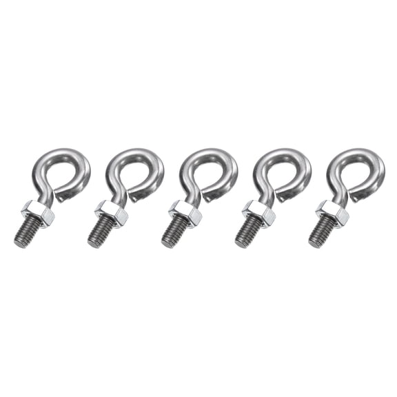 Uxcell 5 Pack Eye Bolts, M6 x 17mm 304 Stainless Steel Threaded EyeBolt Silver Eye Hooks with Nut for Hanging or Securing Cables
