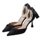 thumbnail image 4 of Sandalia de Tacón Punta Puntiaguda Elegante Correa de Perlas Lazo en la Espalda Cómodo para Boda Fiesta de Noche Negro 38, 4 of 8