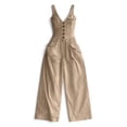 thumbnail image 6 of Boho Button Front Wide Leg Jumpsuit for Women - Sleeveless V-Neck Overall with Pockets, Flowy Casual Linen-Look Summer Romper Khaki XXL, 6 of 6
