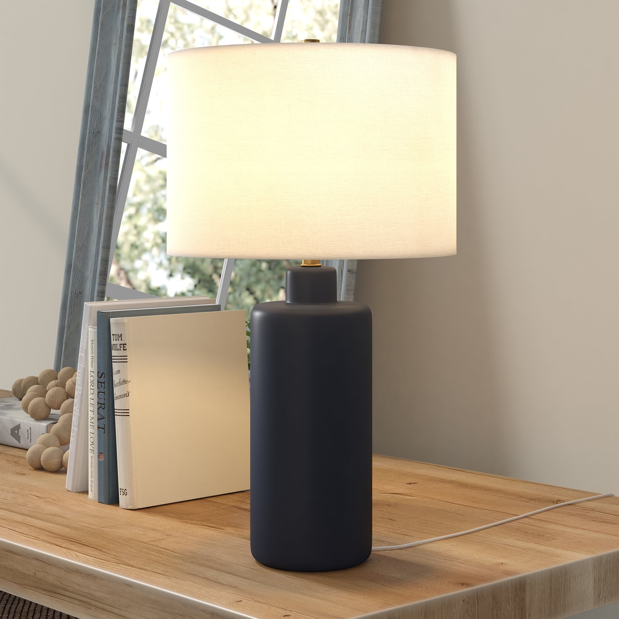 Evelyn&Zoe 25" Contemporary Ceramic Table Lamp with White Drum Linen Shade