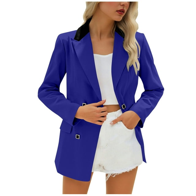 NTACZA Complet Manteaux pour Femmes Entraînement Vestes Blazer Bleues à Boutons à Col Contrastant Vêtements d'Extérieur Surchemises pour Femmes 2025 m