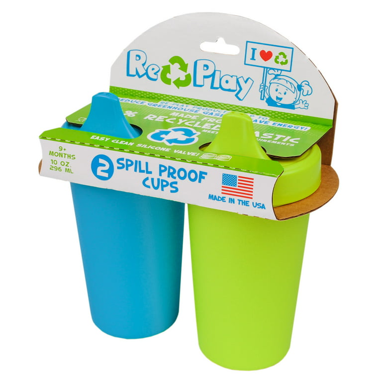 Re Play Made in USA 10 oz. Sippy Cups for Toddlers, Pack of 3 - Reusable Spill Proof Cups for Kids, Dishwasher/Microwave Safe - Hard Spout Sippy