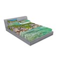 thumbnail image 2 of Ambesonne Tropical Fitted Sheet & Pillow Sham Set, Scenery of Island Tree, Queen, Blue and Fern Green, 2 of 2