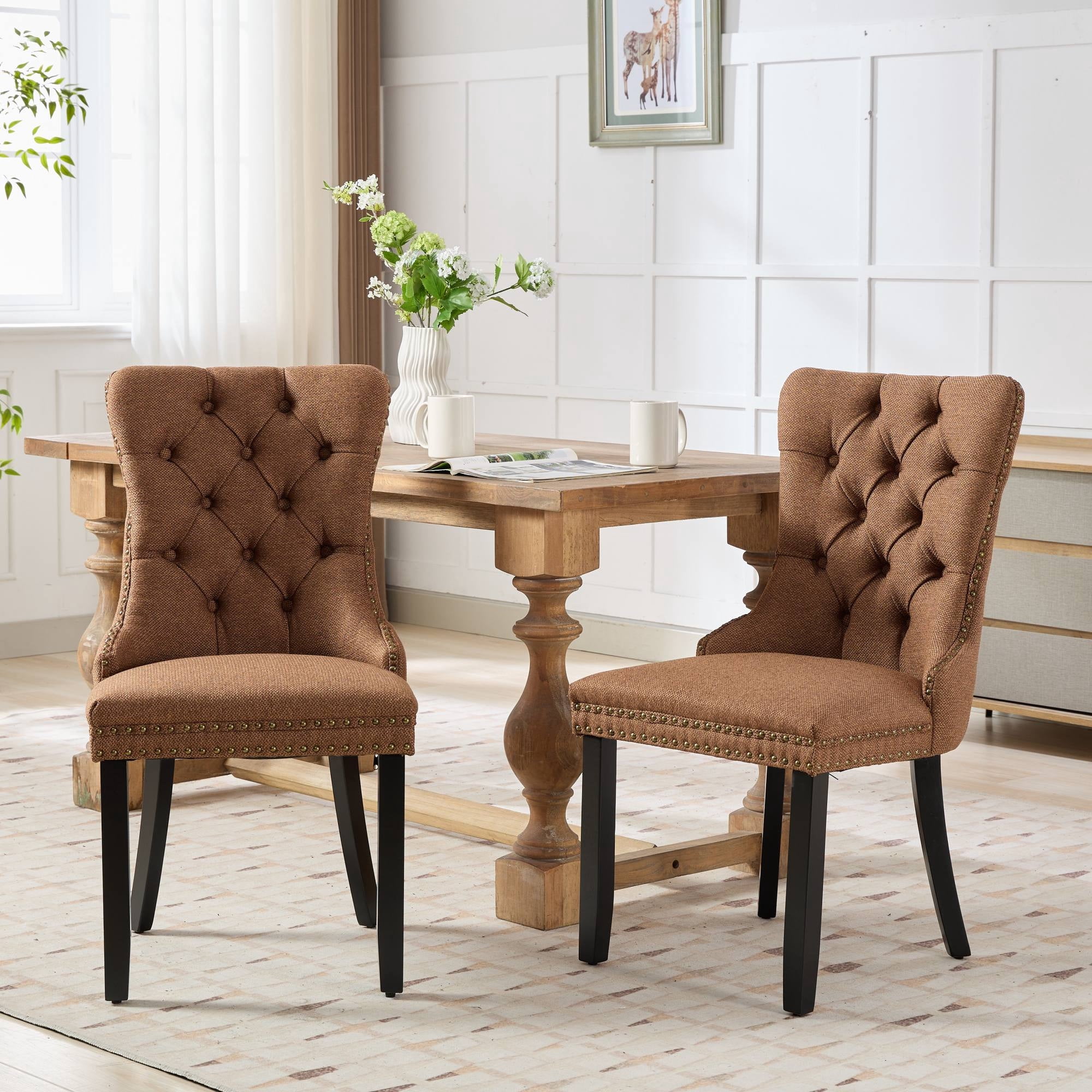 Miniyam Dining Chair Set of 2, High-end Tufted Contemporary Flax Upholstered, Coffee