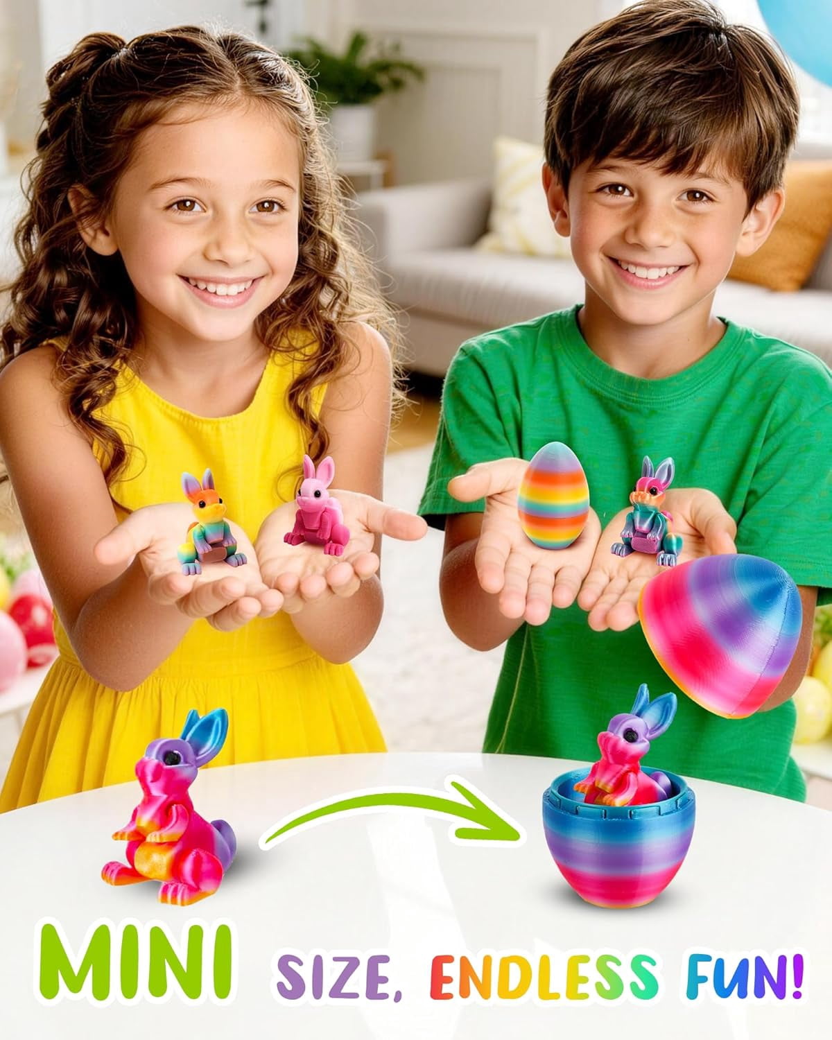 Luckky Easter Eggs, Colorful 3D Printed Bunny Eggs Fillers Toys, Suitable for Easter Basket Stuffers, Party Favors, Kids Gifts, Egg Hunts and Desktop Decor ()