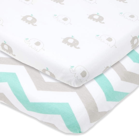 Joey and Joan Pack and Play Fitted Elephants Chevron Sheet for Graco, Grey, 2 Count
