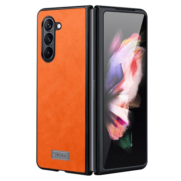 for Samsung Galaxy Z Fold 6 Leather Case Wireless Charging, Slim Luxury Classic PU Non-Slip Grip Rugged Bumper Shockproof Protective Cover Men Women Phone Cases for Samsung Galaxy Z Fold 6,Orange