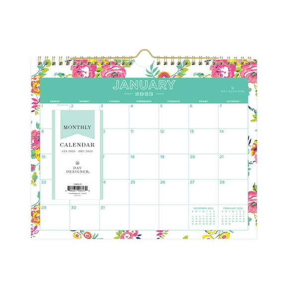 Day Designer for Blue Sky 2023 Monthly Wall calendar, January - December, 11 x 875, Wirebound, Wide Blocks, Peyton White (103629-23)