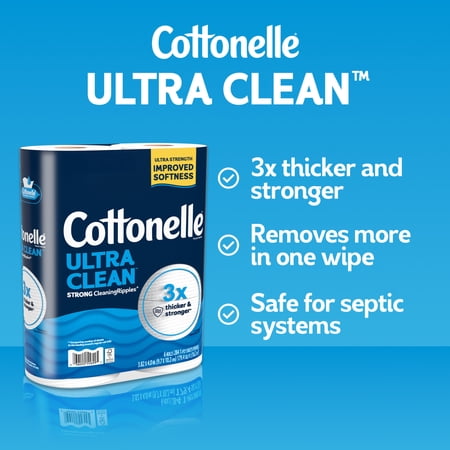 Cottonelle Ultra Clean Toilet Paper, Strong Toilet Tissue, 6 Mega Rolls