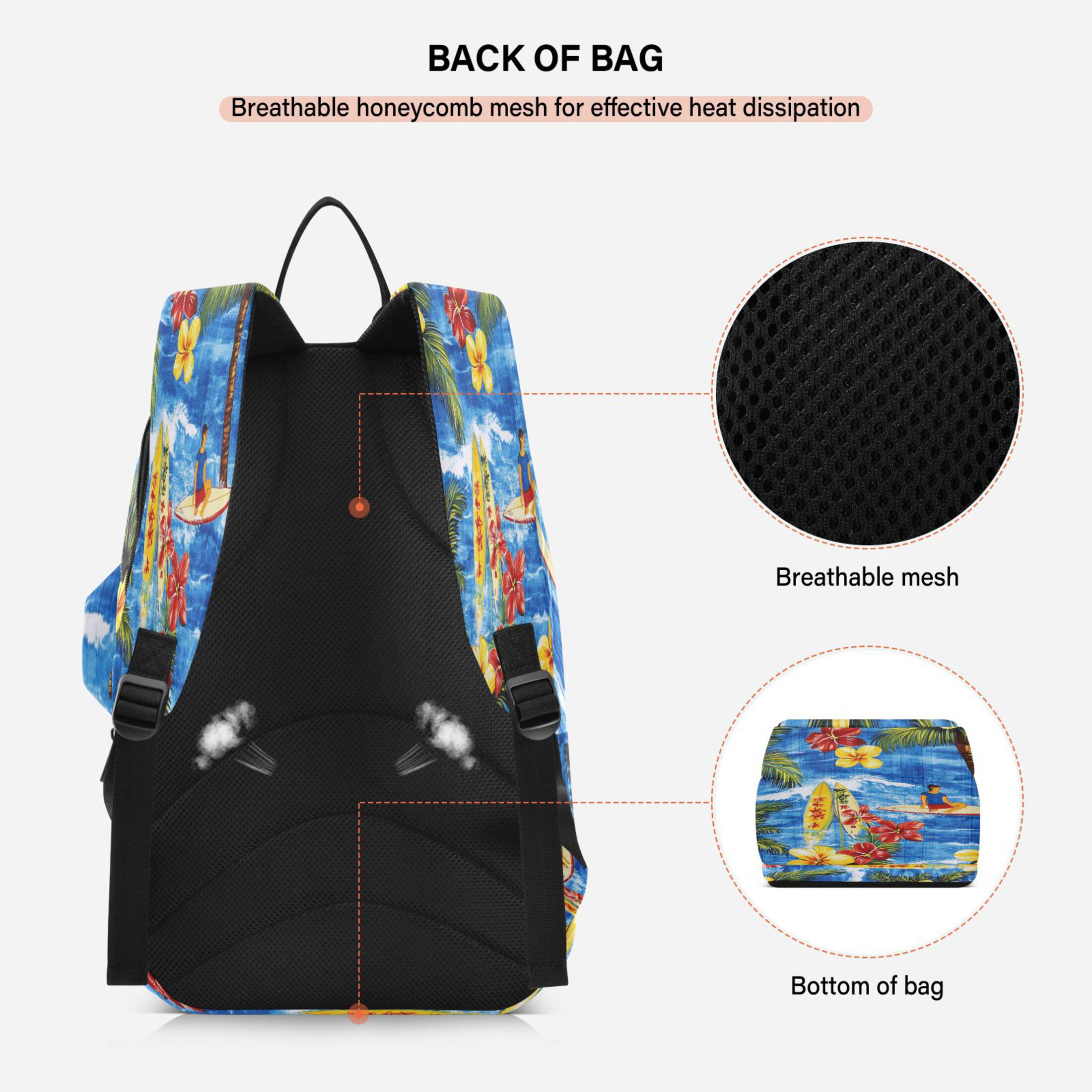 2 Racquet Holder Tennis Backpack Tennis Racket Covers Gym Bags Bright Blue Hawaiian