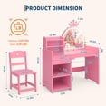 thumbnail image 3 of PIONEERWORKS Kids Vanity Set Princess Vanity Table & Chair Set with Lighted Mirror, 2 in 1 Princess Vanity Set with Open Bookshelf, Storage Cabinet & Shelves, 3 of 7