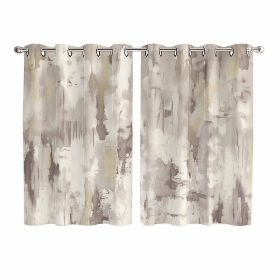 Abstract Brown Kitchen Curtains 63 Inch Length, Retro Country Rustic Street Oil Paint Art Grommet Top Bedroom Living Room Curtains, Light Filtering Cafe Curtain Drapes 2 Panels Set 104''x63''