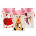 thumbnail image 1 of 3 bolsas de arpillera para vino de Navidad, bolsas grandes para golosinas navideñas con diseño de Papá Noel, reno y muñeco de nieve, bolsas reutilizables para guardar dulces con cordón para regalos de, 1 of 5