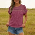 thumbnail image 3 of Women's Loose Fit Short Sleeve T-Shirt with Pique Knit and Brushed Lace Panel Detail, 3 of 8