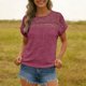 thumbnail image 2 of TaTaai 2026 Summer Women’s Ribbed Sheer Trim Tee Short Sleeve Loose Blouse Casual Solid Color Fashion Top Brushed Patchwork Polyester Daily Shirt Gift, 2 of 8