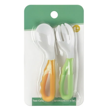 

Baby Pacifier Feeding Spoon Fork Curved Anti Slip Handle Children Eating Trainin