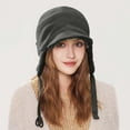 thumbnail image 2 of XIAOCHA Women’S Brimmed Ear‑Flap Beanie，Fleece‑Lined Fall‑Winter Outdoor Trapper,Grey, 2 of 7