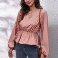 thumbnail image 2 of Womens Clearance under $10 2025 Clearance! asdoklhq Womens Plus Size Tops Clearance,Women's Autumn And Winter V-Neck Lantern Sleeve Chiffon Shirt Solid Color Waist Long-Sleeved Top, 2 of 9