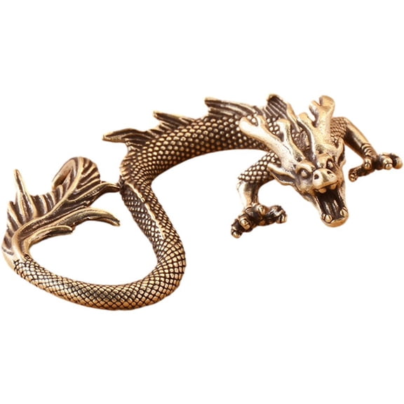 Jiibva Brass Dragon Figurine Desktop Home Decor Vintage Tea Pet Ornaments Fengshui Chinese Dragon Zodiac Animal Ornament Figurine Brass Dragon Miniatures
