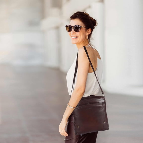 Lederbuck Terry Large Soft Real Leather Womens Crossbody Handbags and Purses-Triple Zip Premium Sling Crossover Shoulder Bag