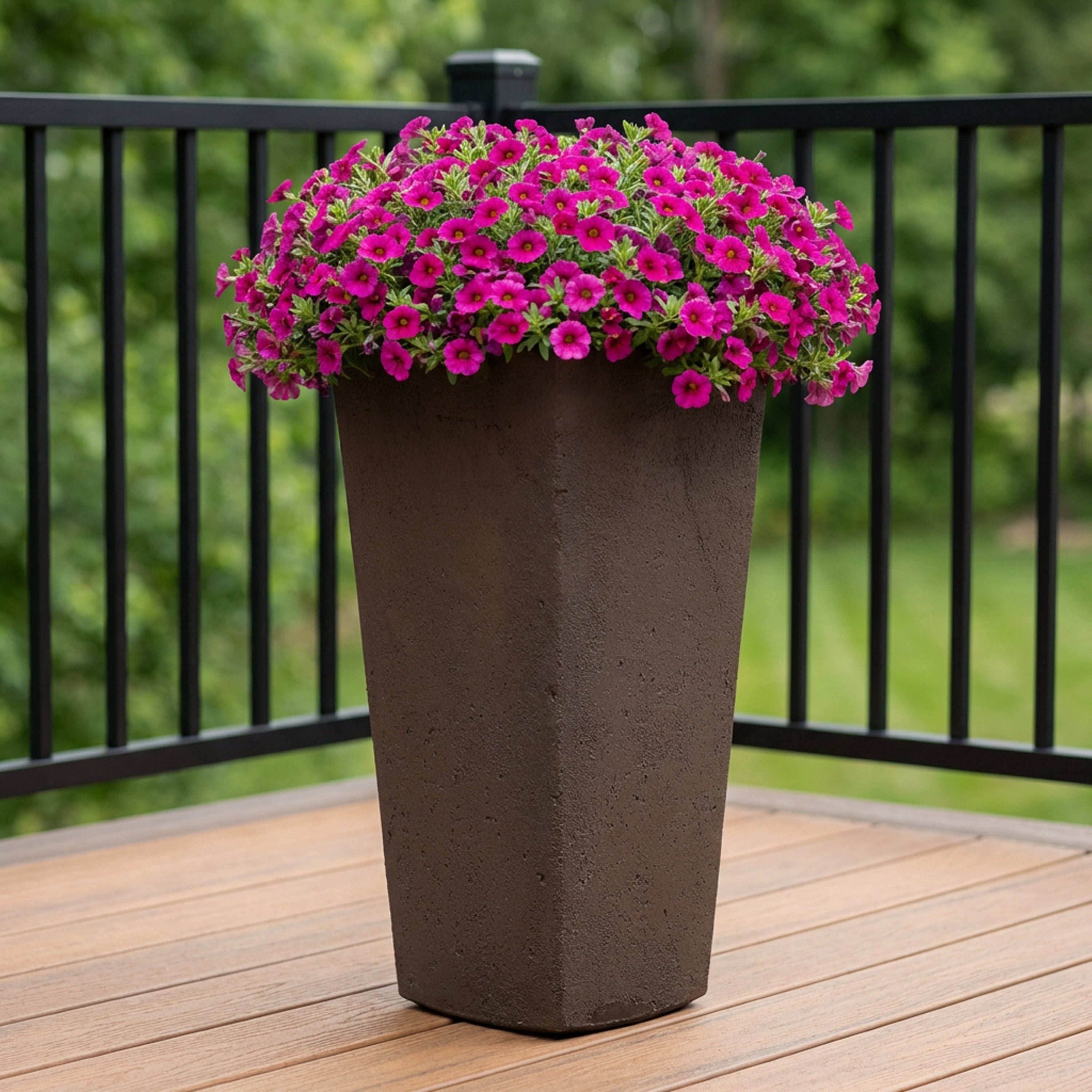 Algreen Crete 25" Self-Watering Planter, Square Curve, Brownstone Resin