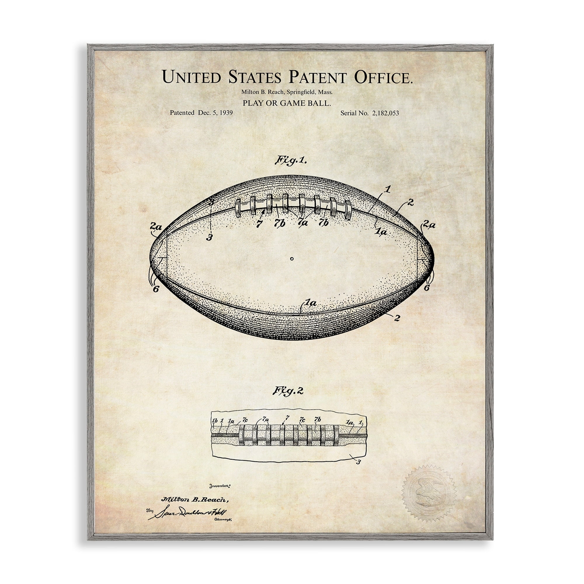 Stupell Industries American Football Sports Patent Diagram Blueprint Design Framed Wall Art, 11 x 14, Design by Karl Hronek