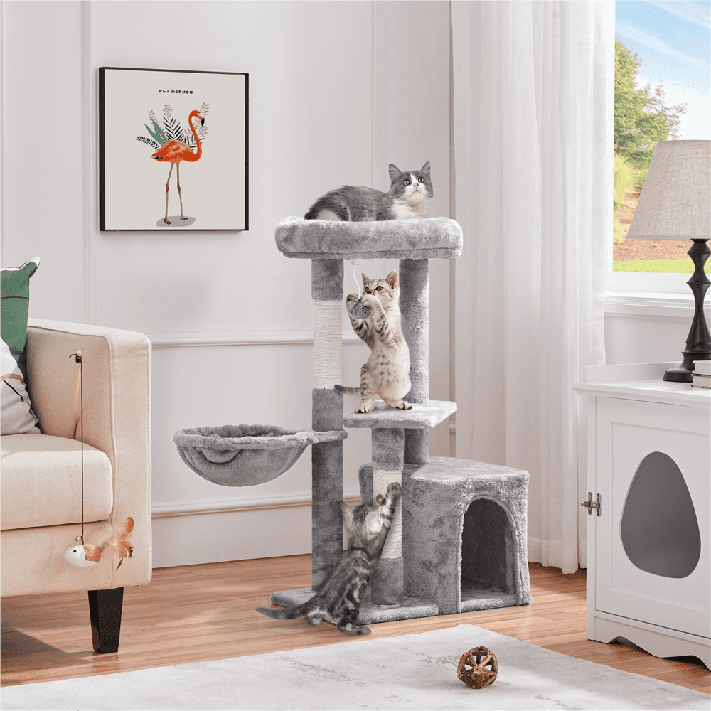 Alden Design 34.5" H Cat Tree Tower with Condo and Perches, Light Gray