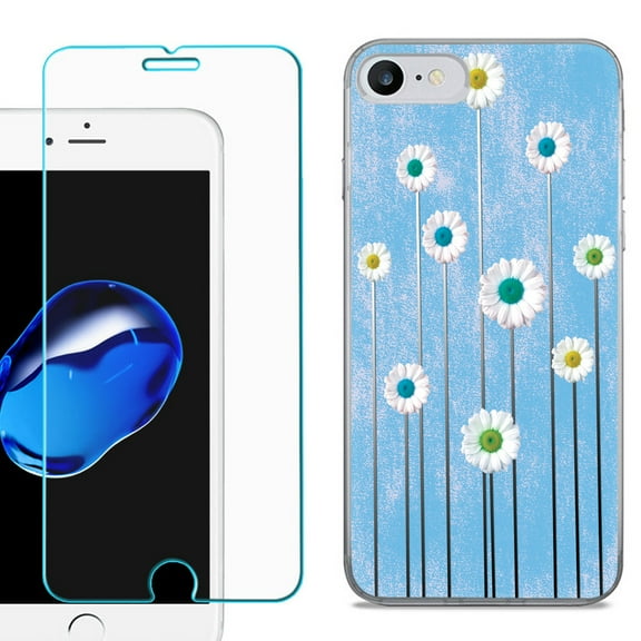 For Apple iPhone SE 2020 Case, Slim-Fit TPU Phone Case, with Tempered Glass Screen Protector, by OneToughShield ® - Daisy Sky