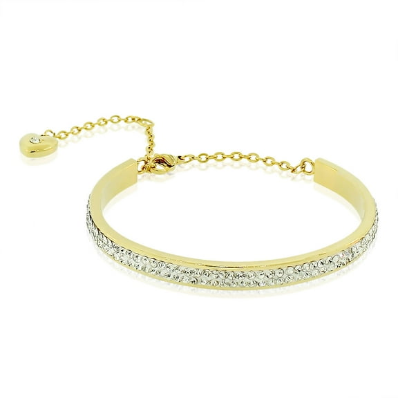EDFORCE Stainless Steel Yellow Gold-Tone CZ Love Heart Adjustable Bangle Bracelet