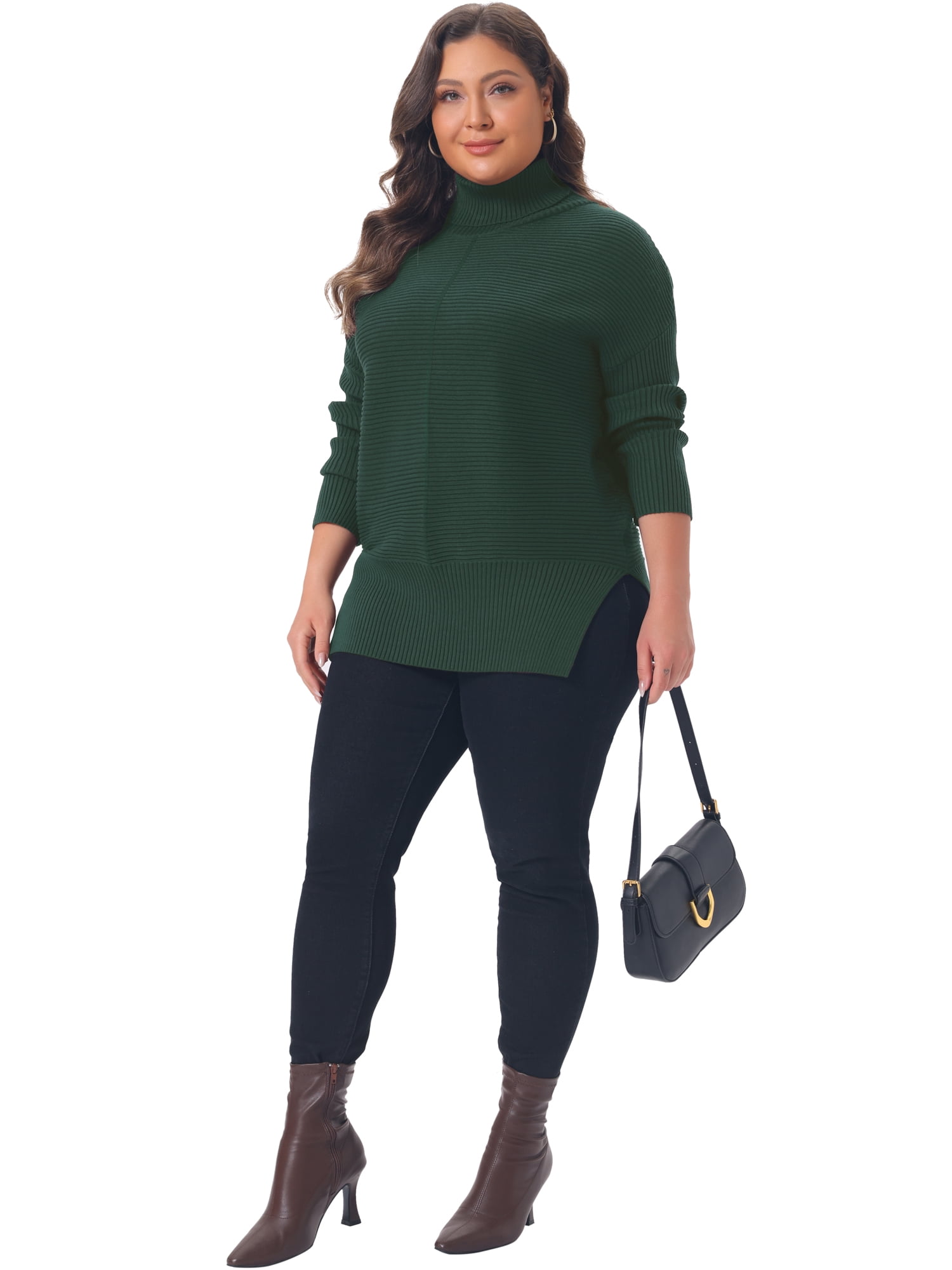 DARING DIVA Women's Plus Turtleneck Long Sleeve Sweater 2X Dark Green