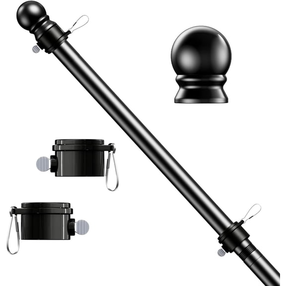 5 FT Flag Pole, Free Spinning Stainless Steel Weather Resistant Rustproof Flagpole for 3x5 Flag Fan Outdoor Flags 1" Dia Flag Poles for Outside House, Wall-Mounted (Black)