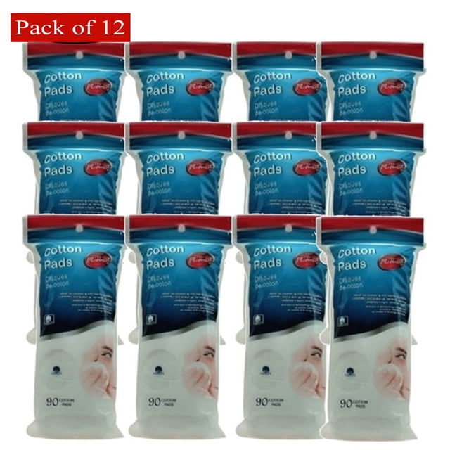 Purest Cotton & Pads Ellipes Ronds en Sac de Poly, 90 Pads, Lot de 12