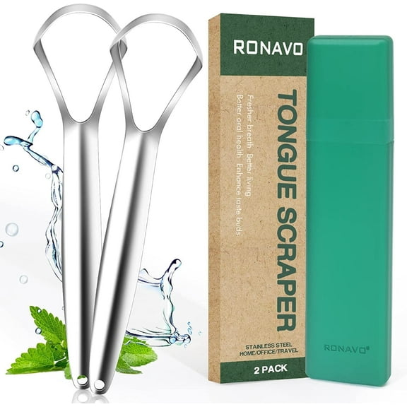 RONAVO Stainless Steel Tongue Cleaner, Gently Remove Tongue Coating and Promote Fresh Breath, Hygienic and Eco-conscious Tongue Scraper, Easy to Use/ Clean/ Travel