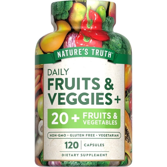 Fruit and Veggies Supplement | 120 Capsules | Vegetarian, Non-GMO, & Gluten Free | by Nature's Truth