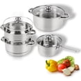thumbnail image 1 of 7 Pcs Stainless Steel Pot Set, Pots and Pan Set, Including Cooking Pot, Stew Pot, Soup Pot, Steamer Pot and Breathable Glass Lid, Compatible with All Stovetops, Dishwasher & Oven Safe, 1 of 7