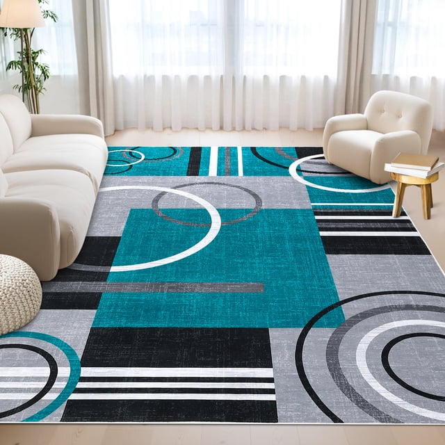 HOMERRY Area Rugs 5' x 7' Rug for Living Room Geometric Washable Non-Slip Indoor Carpet for Home Decor, Green