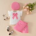 thumbnail image 4 of SNKSDGM Girls Baby Girl Spring Outfits Birthday Girl Outfit 6 Years Old Long Sleeve Toddler Girls Fly Sleeve Bowknot Ribbed Tops T Shirt Shorts Hat Outfits 12-18 Months, 4 of 6